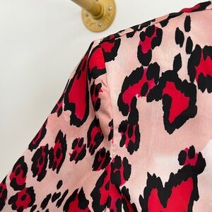 H&M Short Satin Pink Red Leopard Dress SZ 4